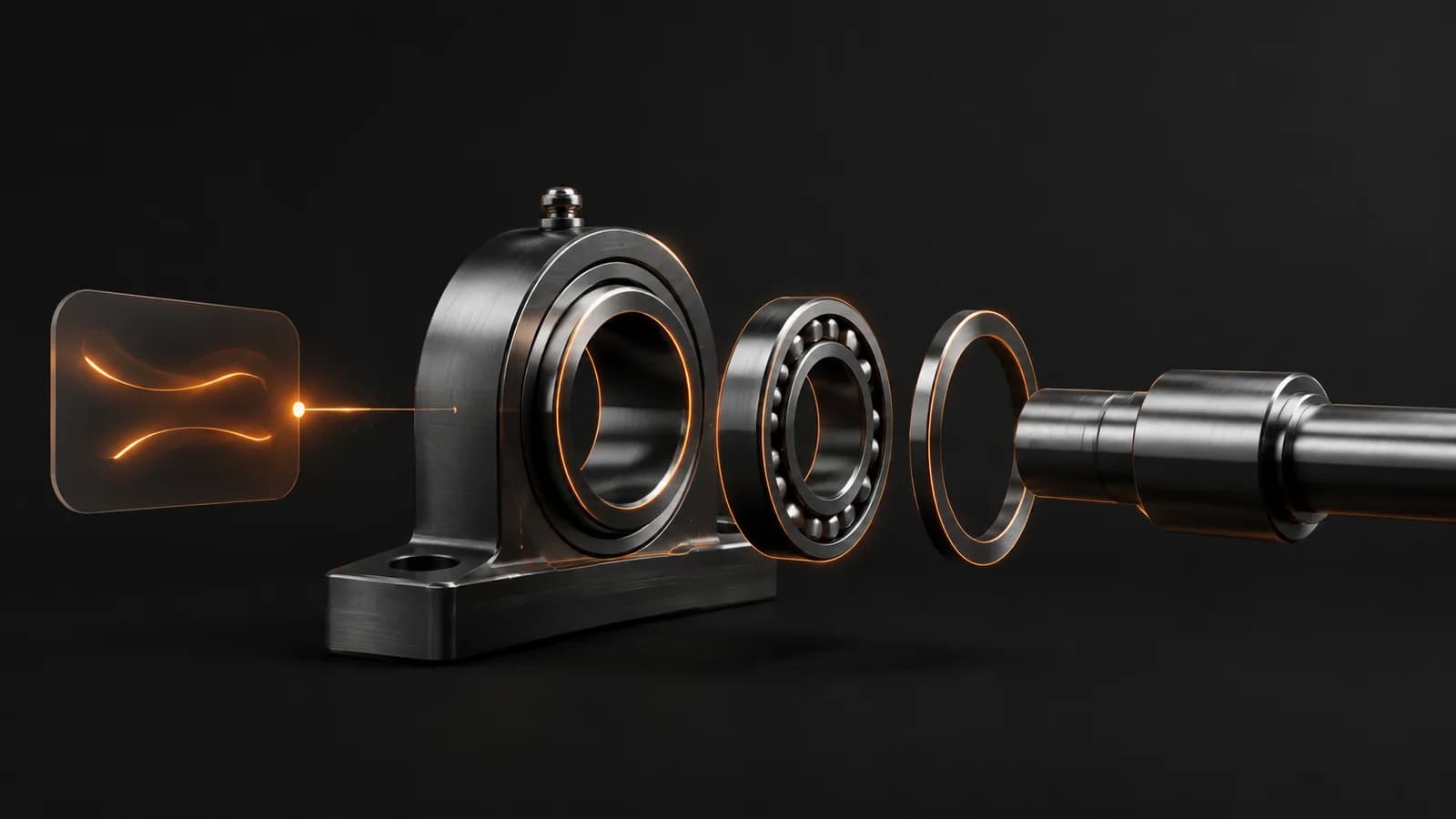 A conversation panel linked to an exploded bearing, housing and shaft, illustrating SOLIDWORKS MCP.